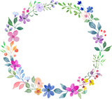 Watercolor floral wreath. Hand drawn illustration on white background. Vector EPS.
