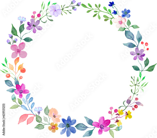 Watercolor floral wreath. Hand drawn illustration on white background. Vector EPS.