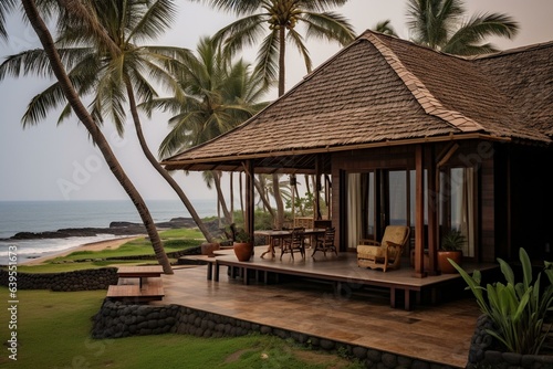 Traditional Maharashtra coastal home with classic roof. Generative AI