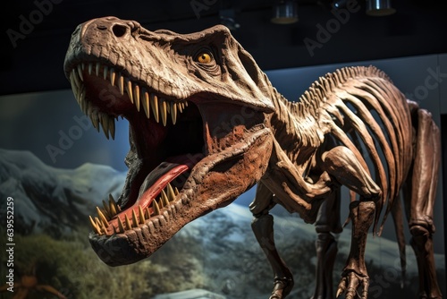 Close up of Giant Dinosaur or T-rex skeleton in museum