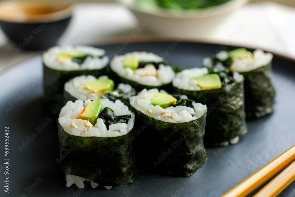 Avocado sushi roll board. Generate Ai Avocado sushi roll board. Generate Ai