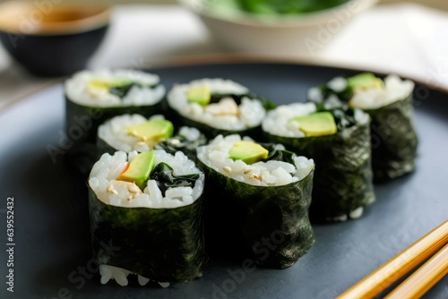 Avocado sushi roll board. Generate Ai