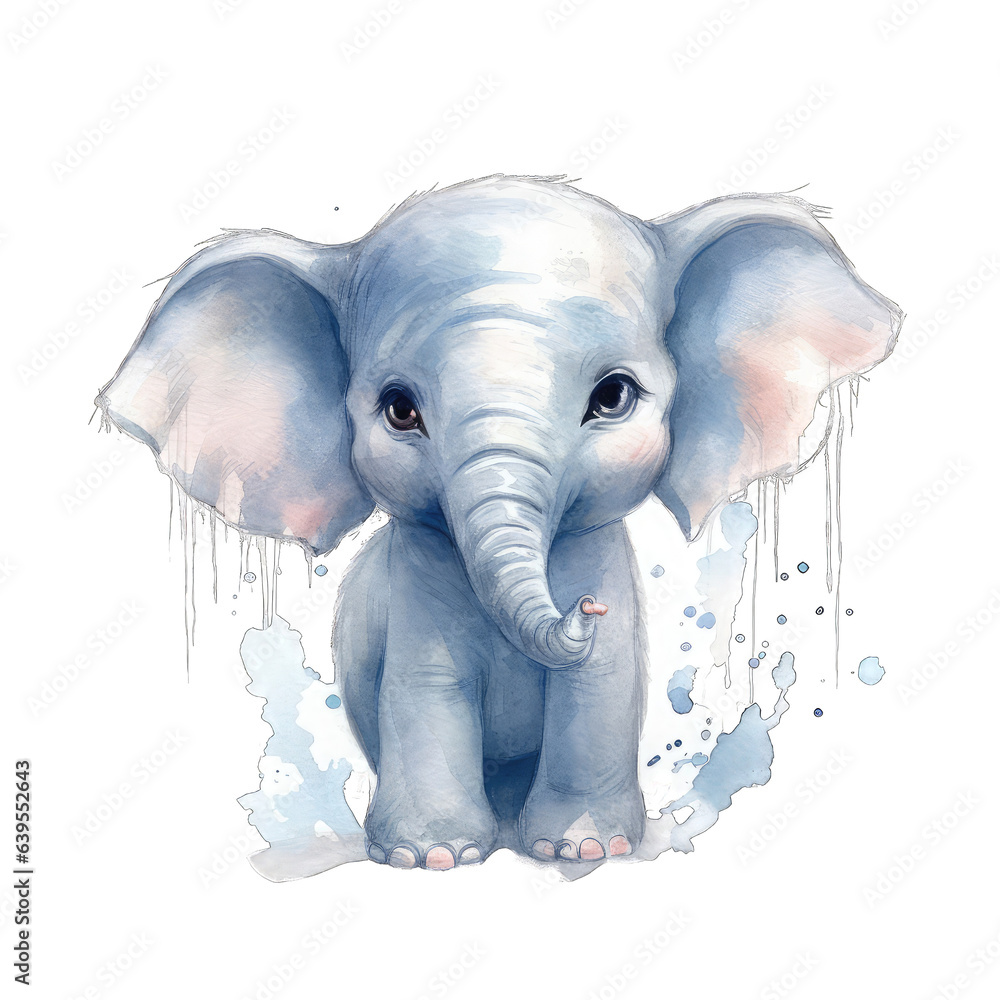 Cute Wildlife Illustration: Baby Elephant isolated on transparent background png - Generative AI