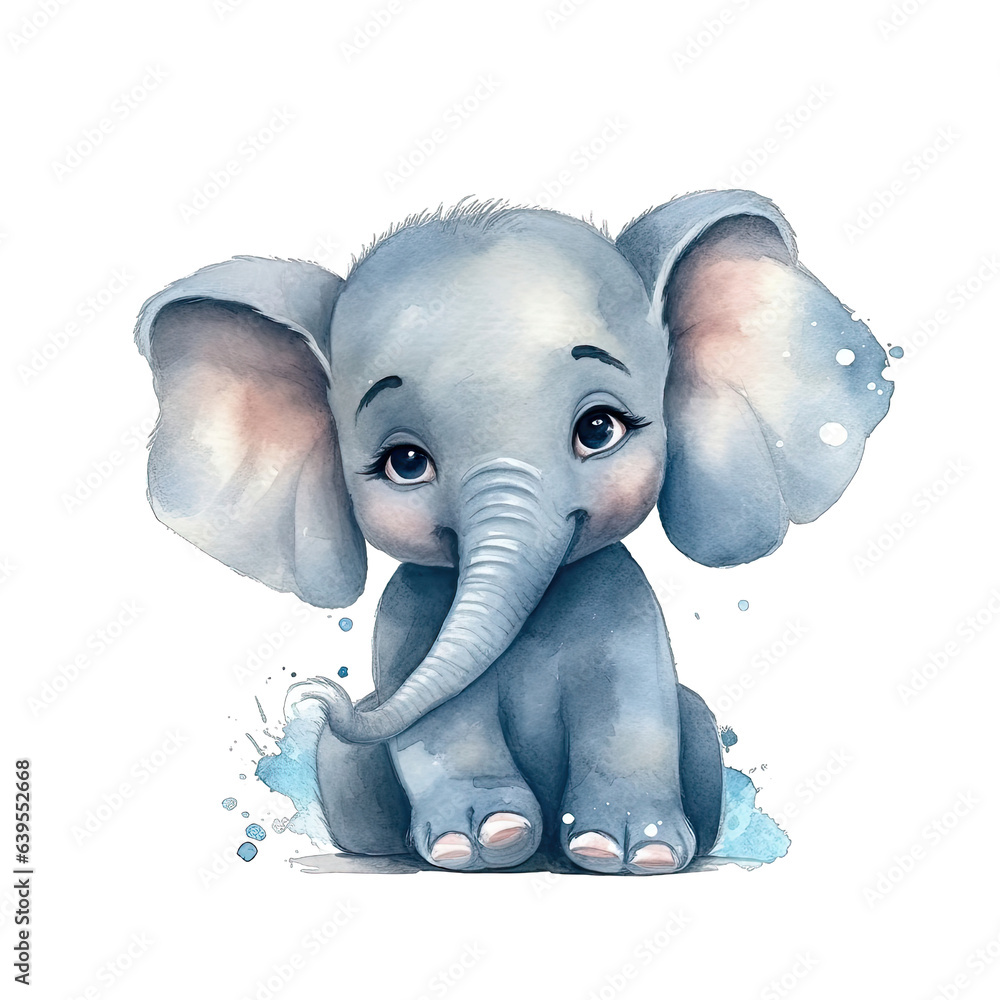 Adorable Baby Elephant in Watercolors isolated on transparent background png - Generative AI