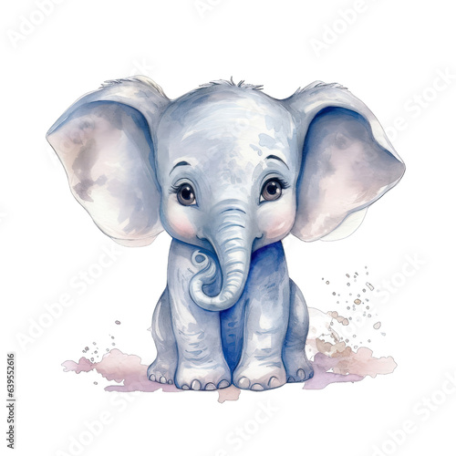 Nursery Delight: Watercolor Baby Elephant isolated on transparent background png - Generative AI