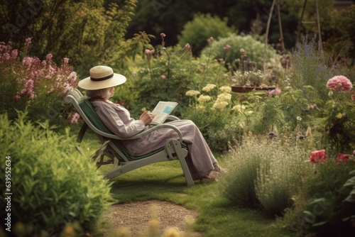 Lady relaxing garden dream. Generate Ai © nsit0108