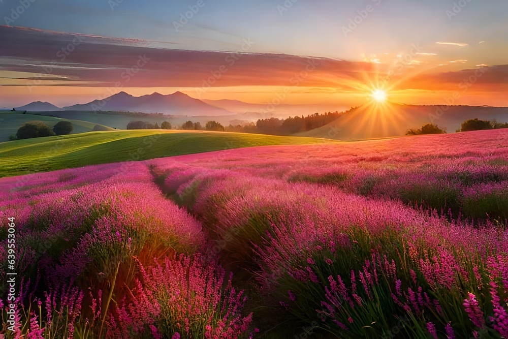 lavender field at sunset generated Ai. lavender field at sunset generated Ai.