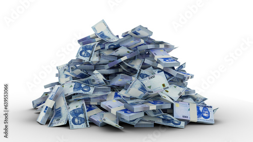 Big pile of Nigerian naira notes. A lot of money isolated on transparent background. 3d rendering of bundles of cash