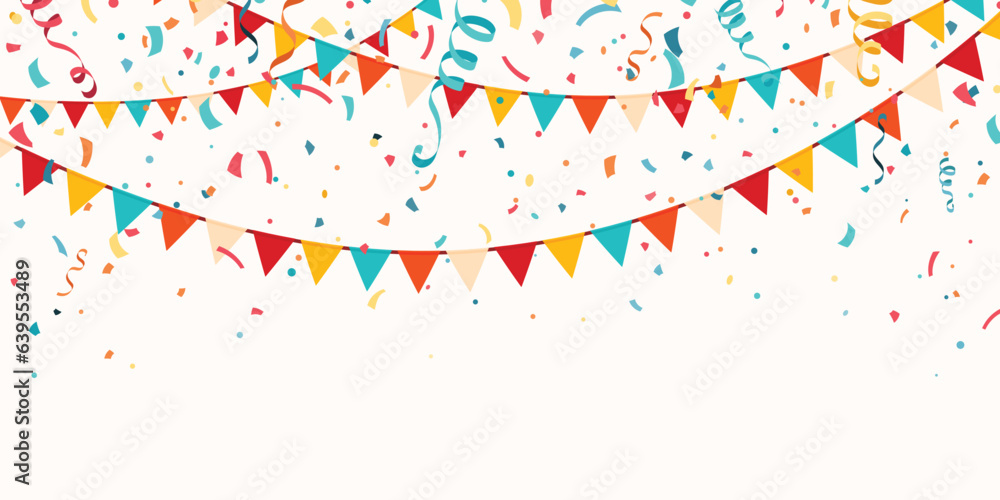 Festive flag garlands with confetti, streamer ribbons vector