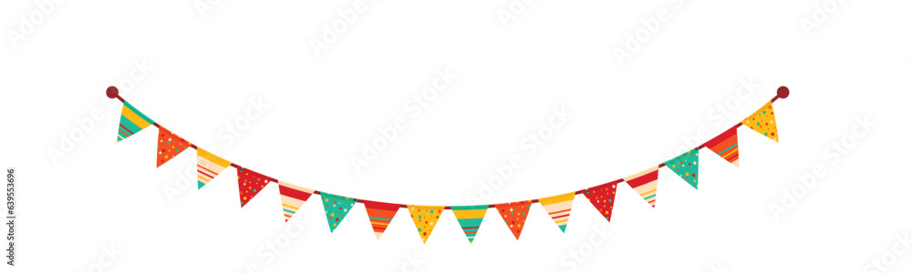 Obraz premium Festive flag garland vector illustration. Retro bunting in simple flat