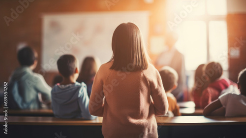 Back view of people in the classroom at school