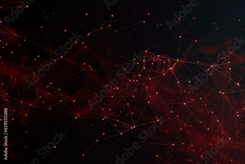 Abstract geometric background with connected lines and bright red digital illustrations on a dark background. Generative AI