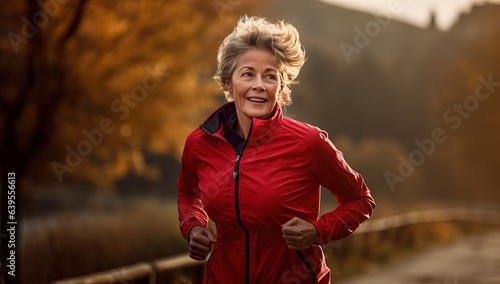 one old woman jogging running in park, Silver Gen healthy lifestyle, Generative Ai