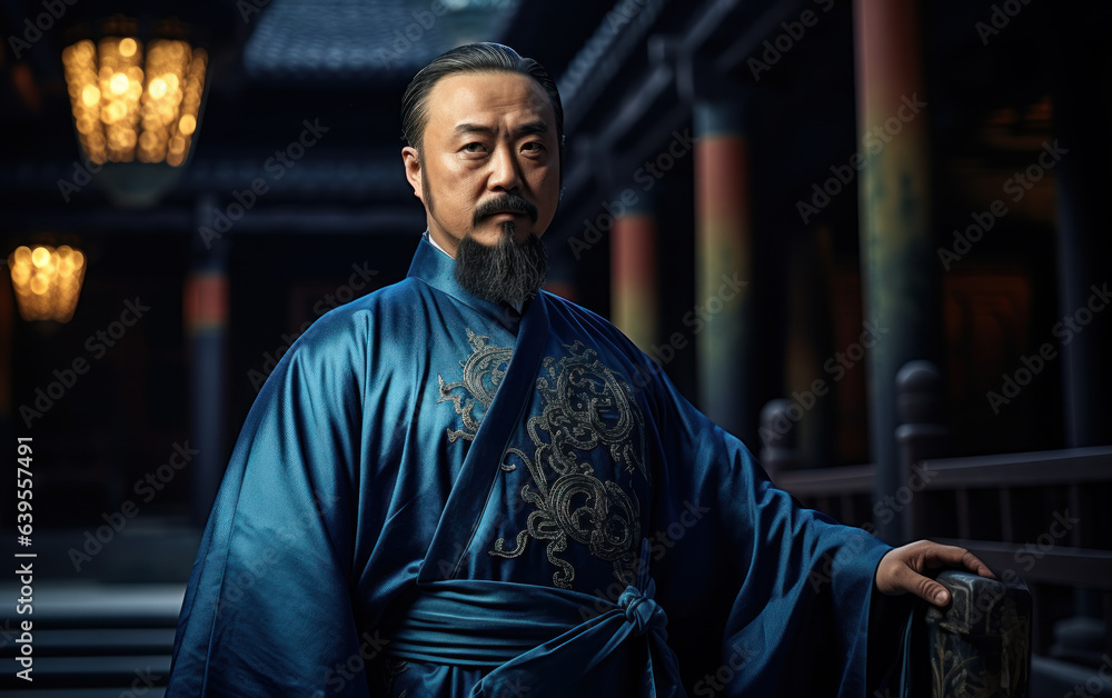 senior asian man wearing blue traditional dress outdoors senior asian man wearing blue traditional dress outdoors