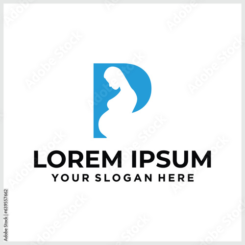 Pregnant logo design with initial P concept premium vector