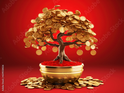 Golden tree is a sign of prosperity on Chinese New Year's Day, prosperity and abundance of fortune