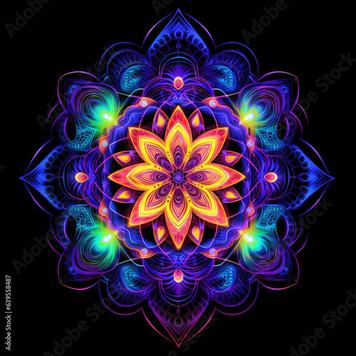 Illustration of Abstract Psychedelic Trippy Mandala Wallpaper design for Backround, Texture pattern. generative ai © AI.MAGINARIUM