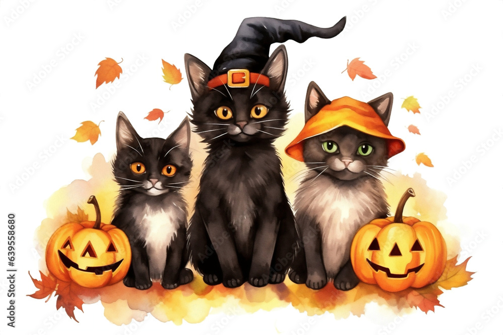 Halloween holiday spooky party black pumpkin art witch animal cat autumn horror october