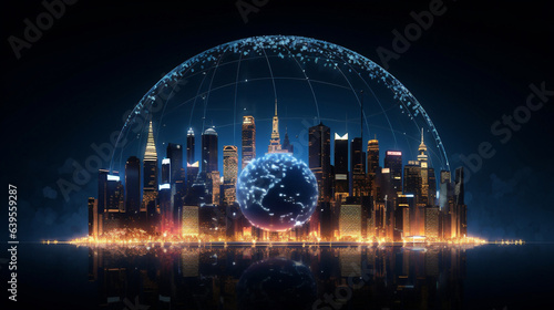 Modern net world technology future city communication internet digital business global