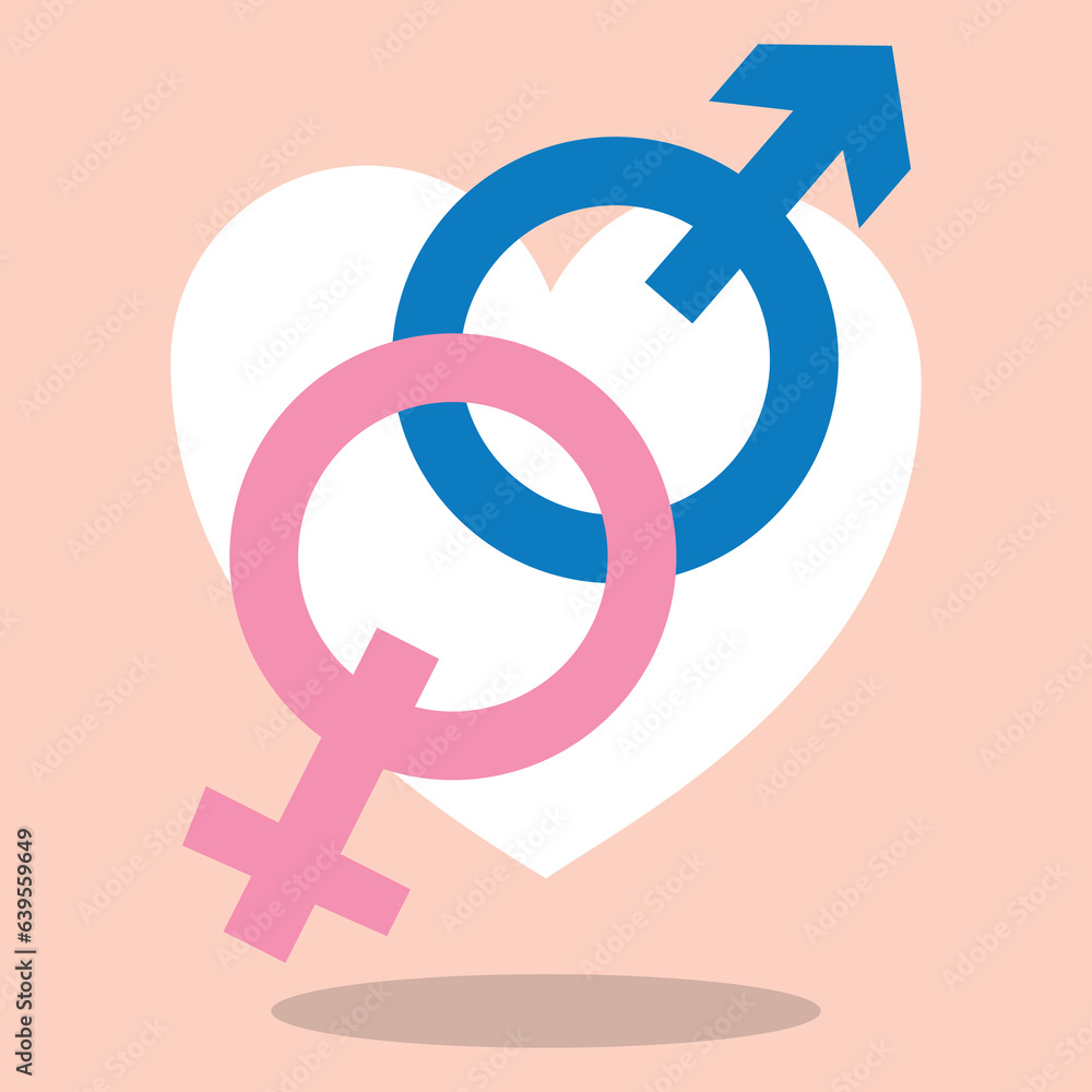 gender sign of men and women, heart, love of men and women, vector, flat style gender sign of men and women, heart, love of men and women, vector, flat style