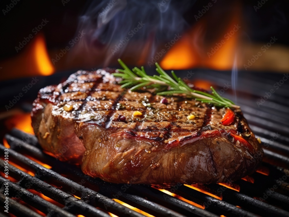 Beef Steak on a grill, close-up shot Beef Steak on a grill, close-up shot