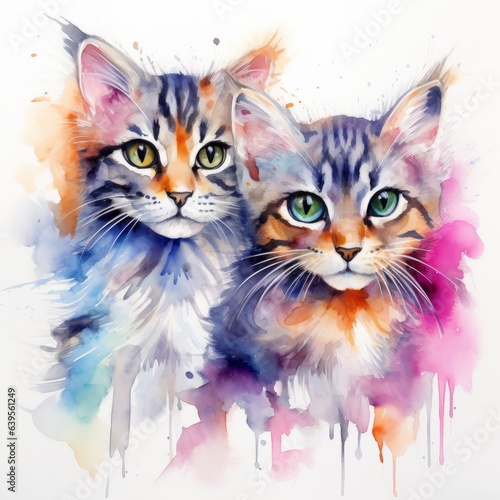Watercolor cats. Generated AI.