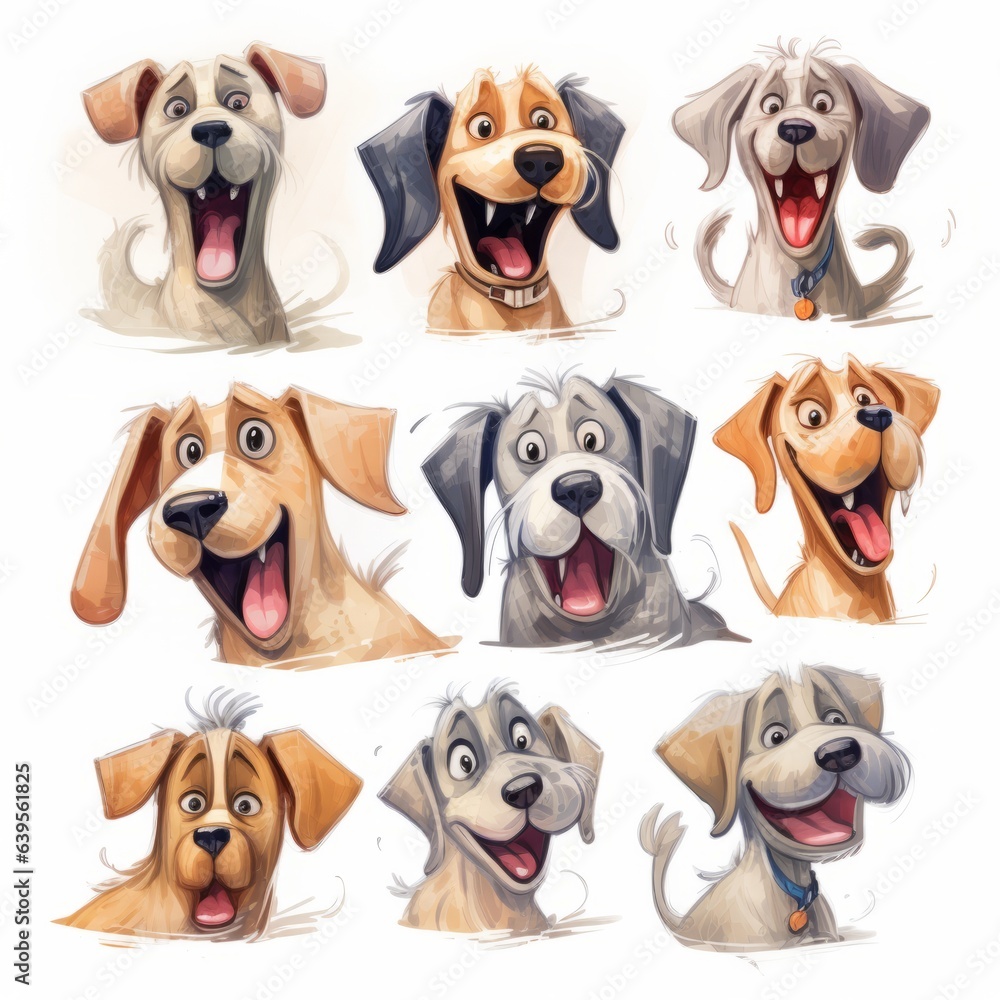 Dogs cute emotions set. Generated AI. Dogs cute emotions set. Generated AI.