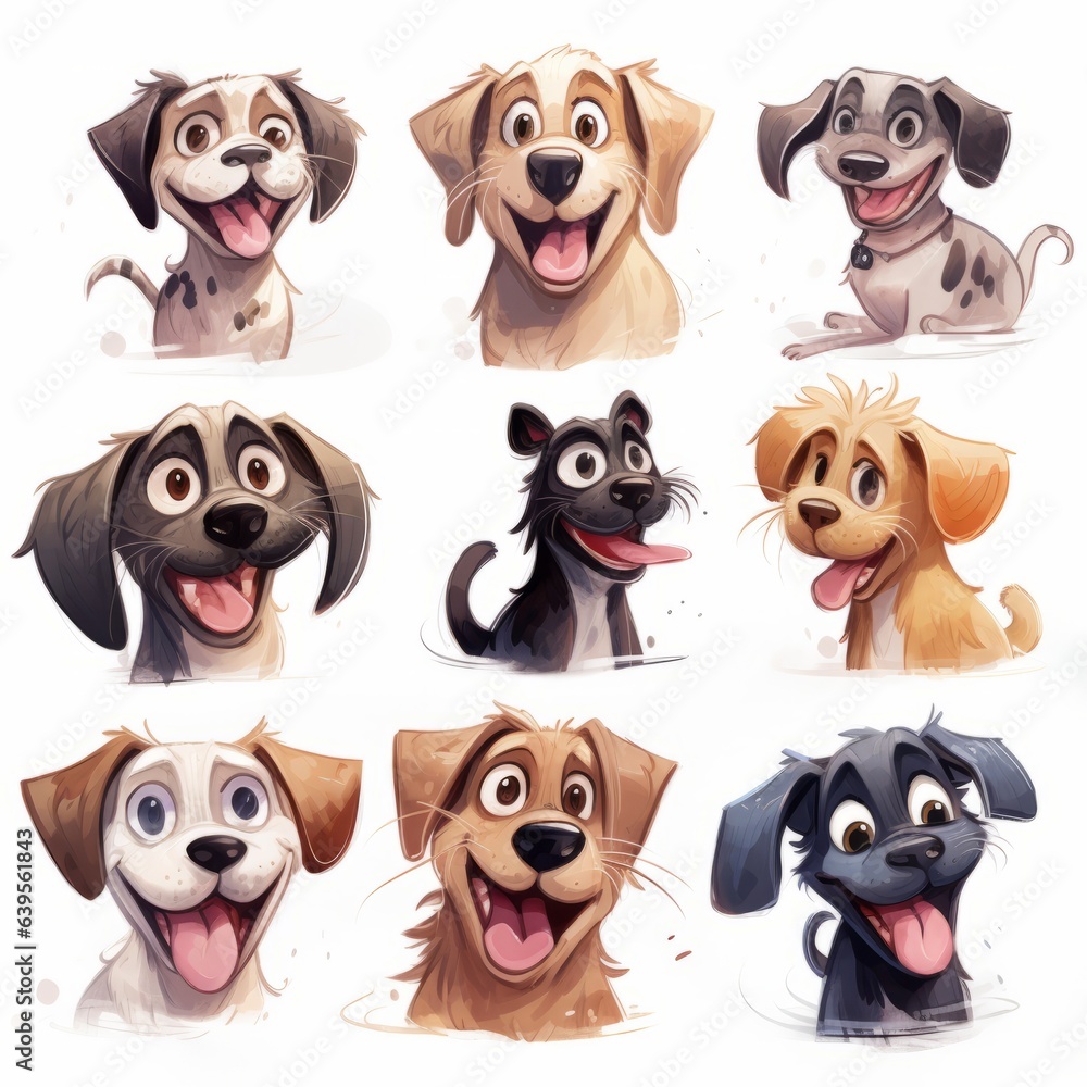 Dogs cute emotions set. Generated AI. Dogs cute emotions set. Generated AI.