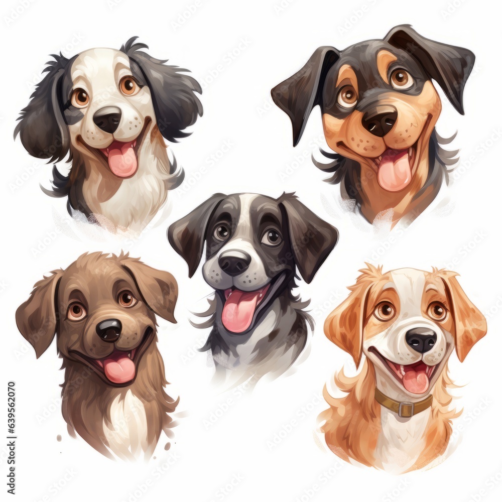 Dogs cute emotions set. Generated AI. Dogs cute emotions set. Generated AI.