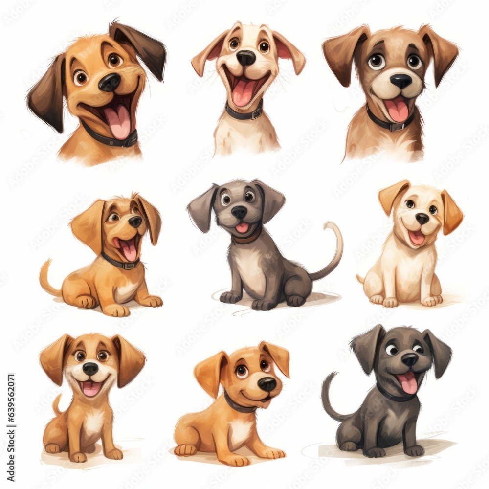 Dogs cute emotions set. Generated AI. Dogs cute emotions set. Generated AI.