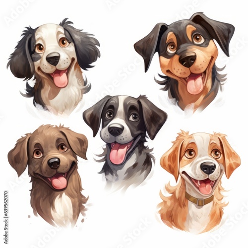 Dogs cute emotions set. Generated AI. © reznik
