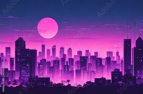 Fotografie, Obraz Chill Lo-fi Vibes with Night Skyline and Purple Hues: Manga and Anime Inspirations
