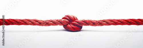 Long tug of war rope pulled tight with red ribbon
