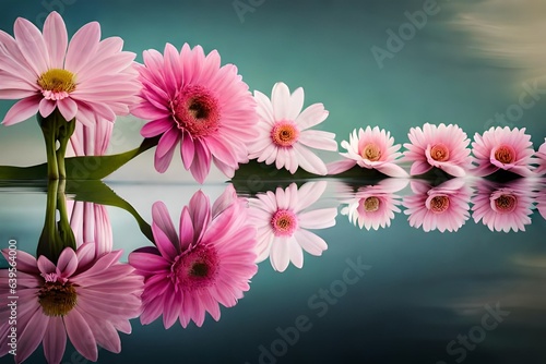 Tender pink flowers floating in water  close-up. 