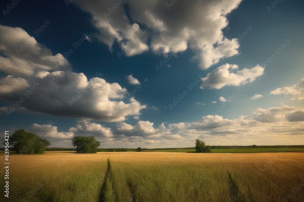 Obraz premium wheat field and cloudy sky