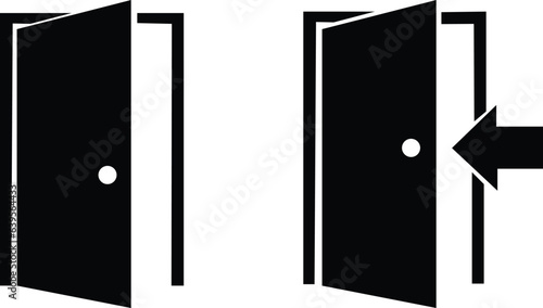 set of black Door Icon in trendy flat style isolated on white background. Open door symbol for your web site design, logo, app, UI. entrance door icon.
