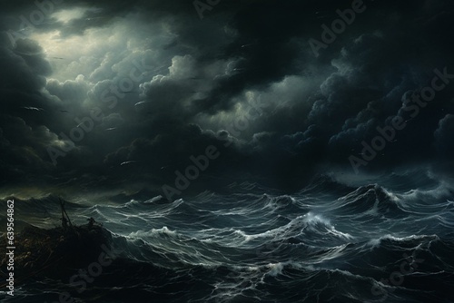 Backdrop depicting a stormy sea. Generative AI