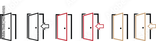 set of black, red and skin Door Icon in trendy line style isolated on white background. Open door symbol for your web site design, logo, app, UI. entrance door icon.