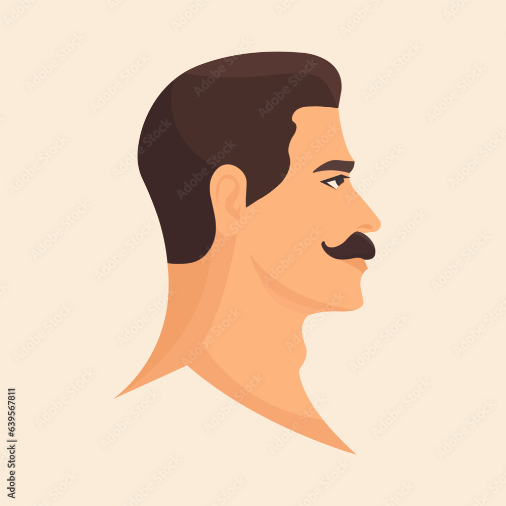 Portrait of mustache brunet man. Side view. Abstract male portrait, face view. Isolated vector illustration Portrait of mustache brunet man. Side view. Abstract male portrait, face view. Isolated vector illustration