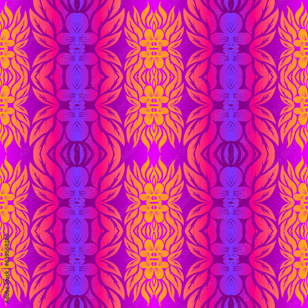 Seamless design vector Beauty flower line art batik ethnic dayak borneo pattern with colourful gradient Seamless design vector Beauty flower line art batik ethnic dayak borneo pattern with colourful gradient