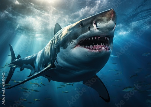 A magnificent great white shark, a symbol of ocean's grandeur. Deep sea wonder. Generative AI.