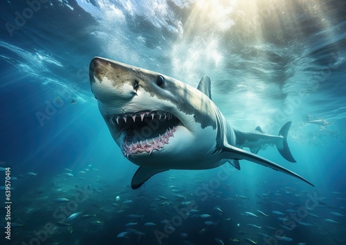 A magnificent great white shark  a symbol of ocean s grandeur. Deep sea wonder. Generative AI.