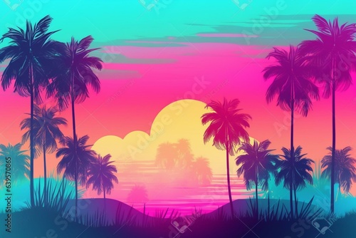 Background with abstract palm trees and summer vibes. Generative AI © Cecilia