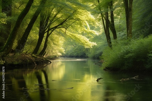River running through a serene forest. Generative AI
