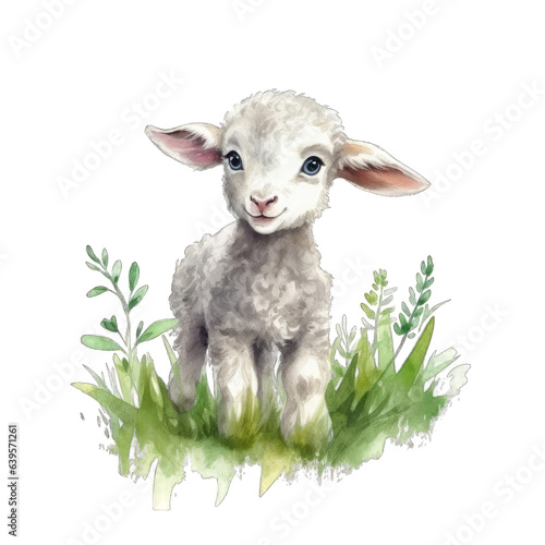 Watercolor Lamb for Nursery Decor isolated on transparent background png - Generative AI