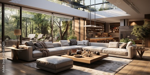 A luxurious modern home interior featuring a spacious open layout. Contemporary design. Generative AI