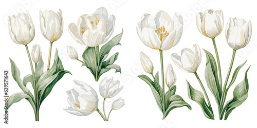 watercolor white tulip clipart for graphic resources #639571643