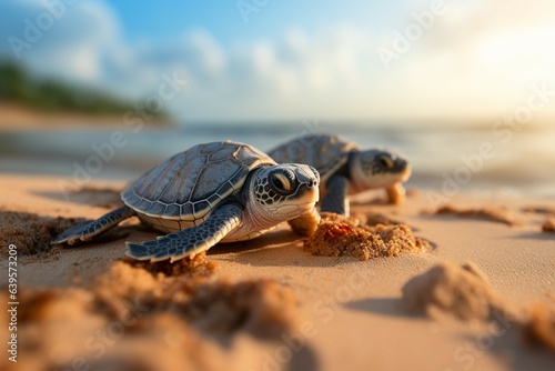 Sandy shore witnessed baby turtles hatching, embarking on their seaside adventure.
