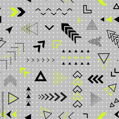 Geometric seamless pattern. Repeating abstract geometry background. Memphis shape. Repeated cool school sample. Design prints. Funky motif. Repeat modern lattice. Whimsical swatch. Vector illustration