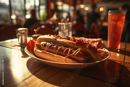 A closeup shot of a delicious hotdog on the table